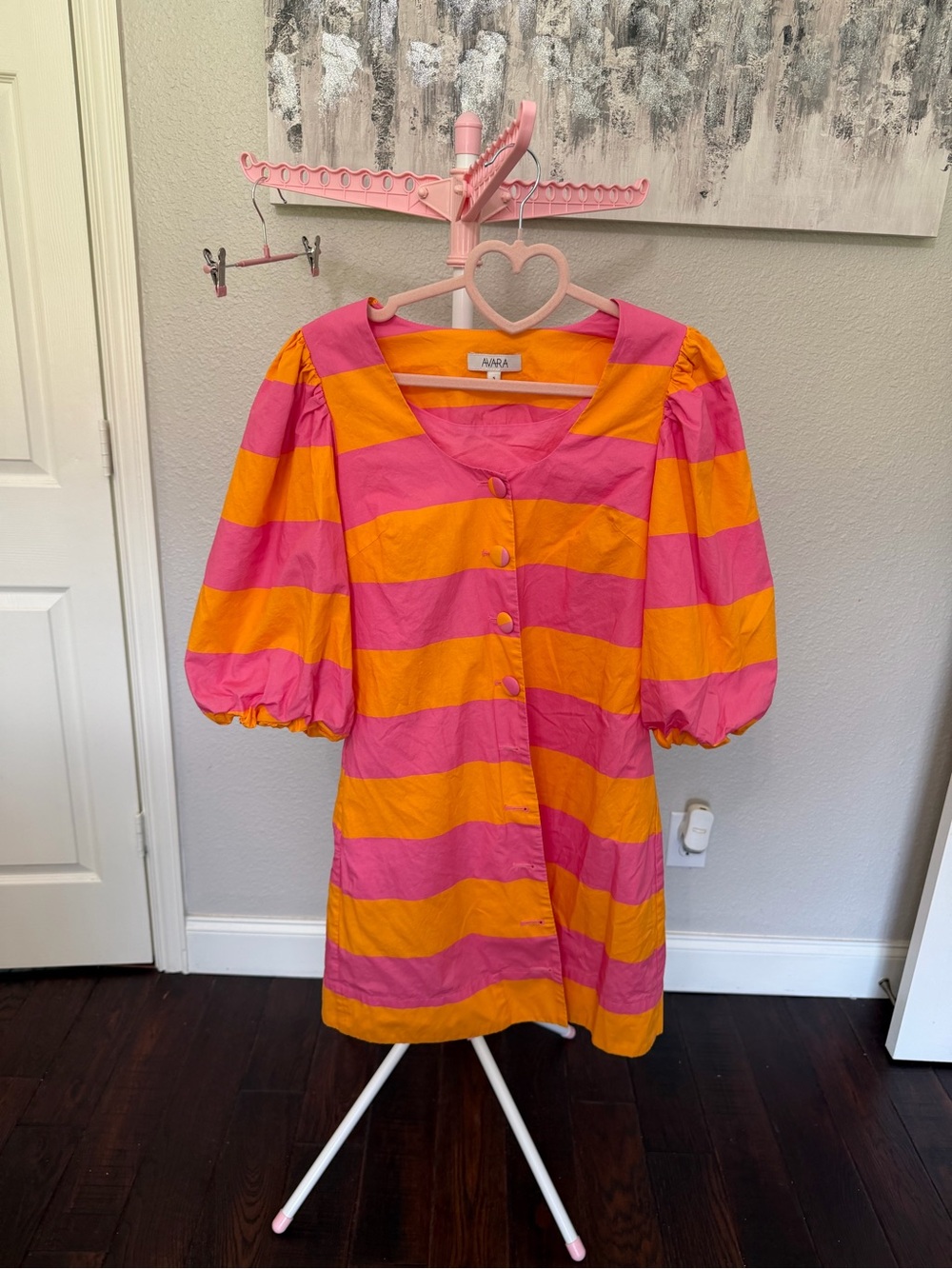 AARA Pink and Orange Striped Mini Dress